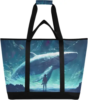 Whales Tote Bag for Women with Zipper Reusable Grocery Bags Foldable Insulated Cooler Bag Shopping Bags Totes Handbags for Groceries Travel Beach Picnic Work