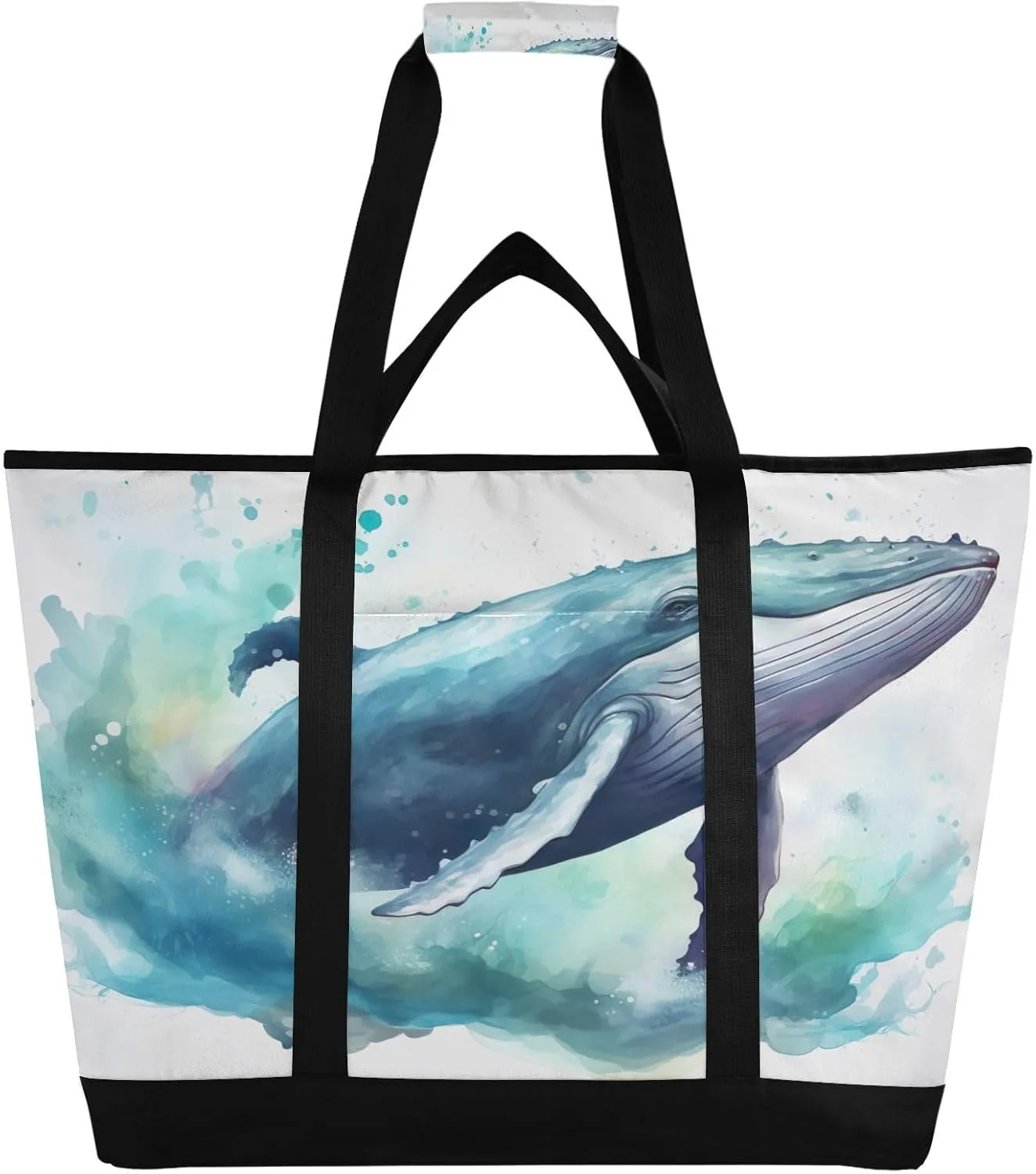 Whales Tote Bag for Women with Zipper Reusable Grocery Bags Foldable Insulated Cooler Bag Totes Handbags Shopping Bags for Groceries Picnic Travel Work Beach