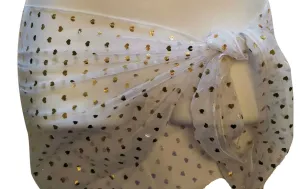 White Embellished Gold Hearts Sheer Sarong