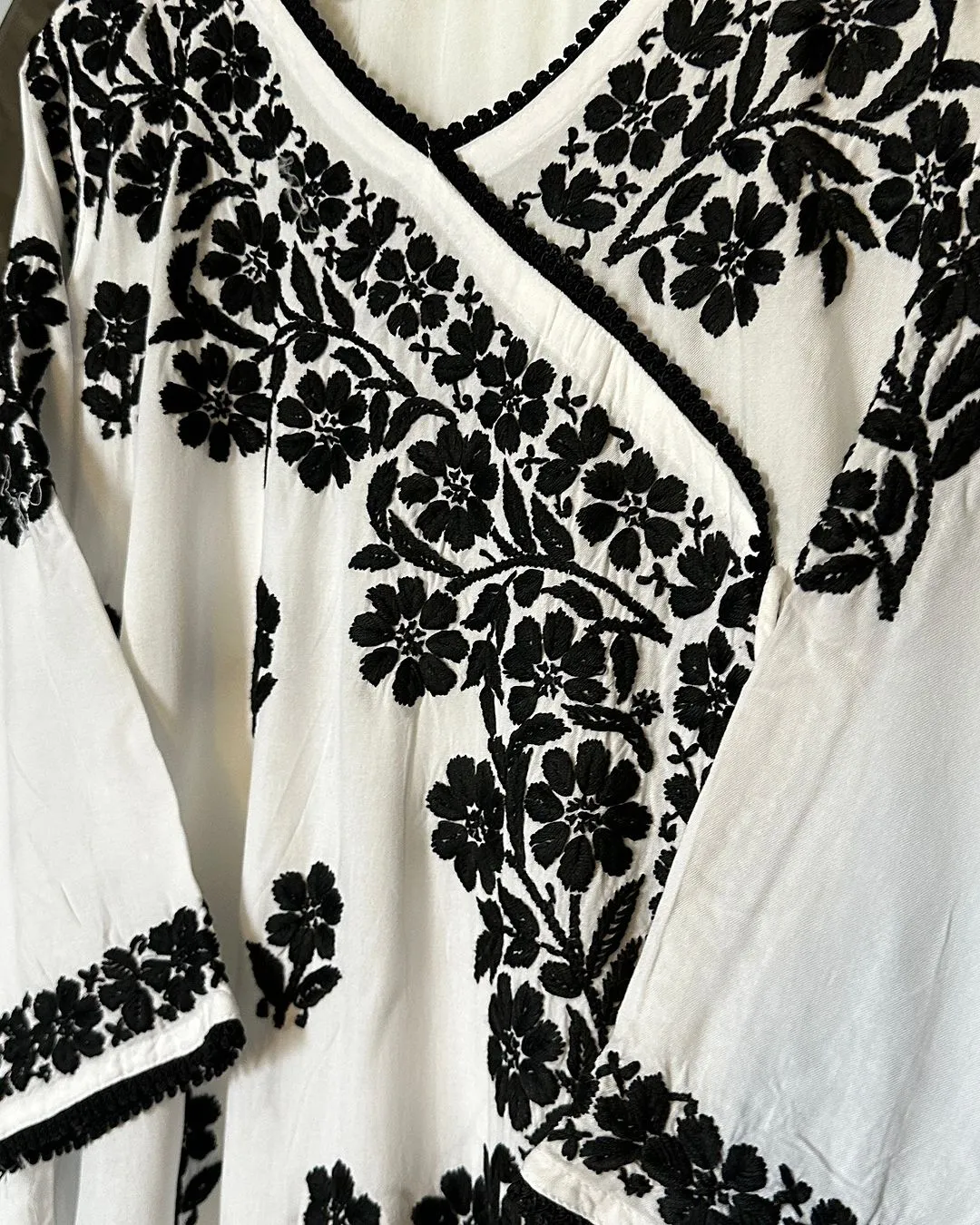 White Soft Lucknow Chikankari Rayon A-Line Angarkha with Mul Mul Pants