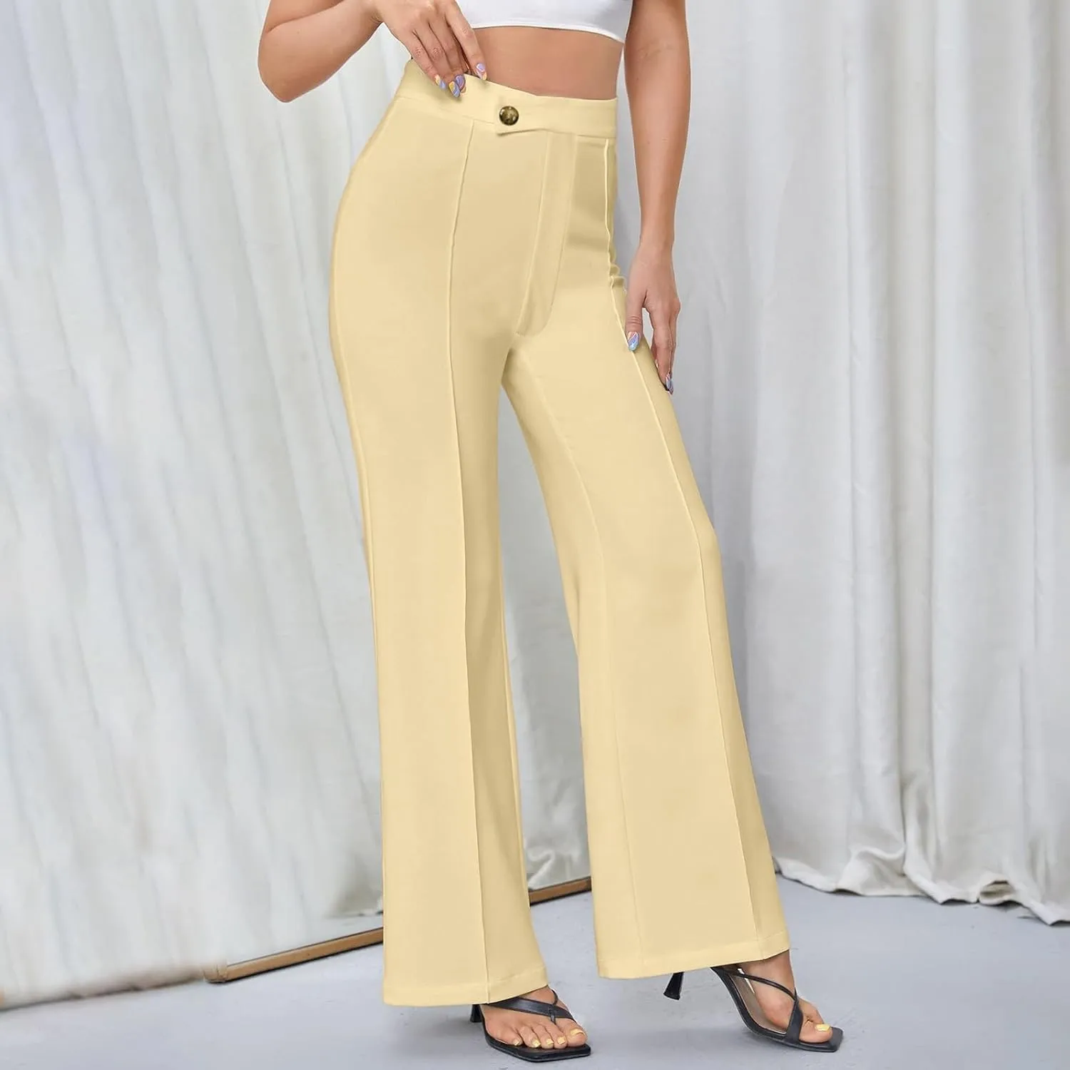 Wide Leg Work Pants for Women High Waisted Slim Fit Dress Pants Breathable Stretchy Trousers with Pockets 2024
