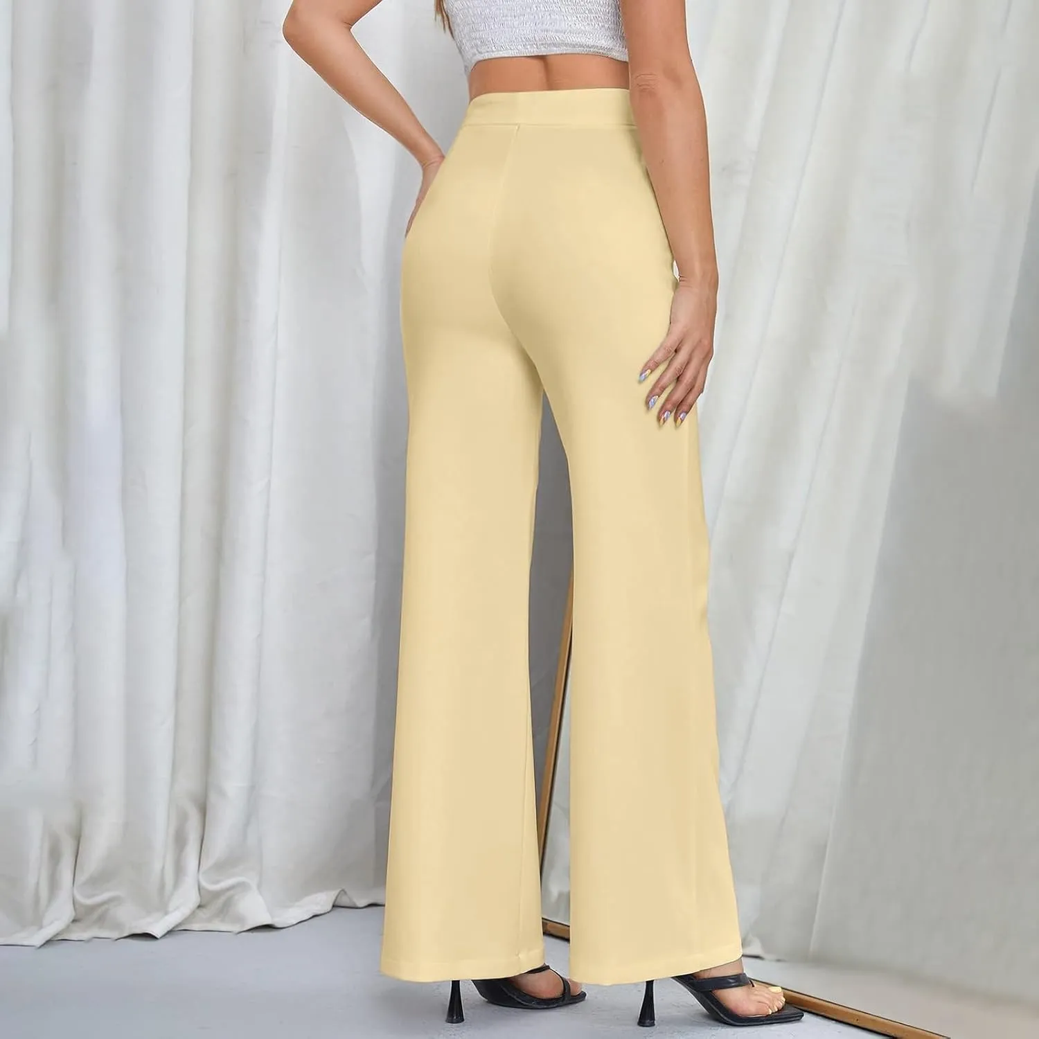 Wide Leg Work Pants for Women High Waisted Slim Fit Dress Pants Breathable Stretchy Trousers with Pockets 2024
