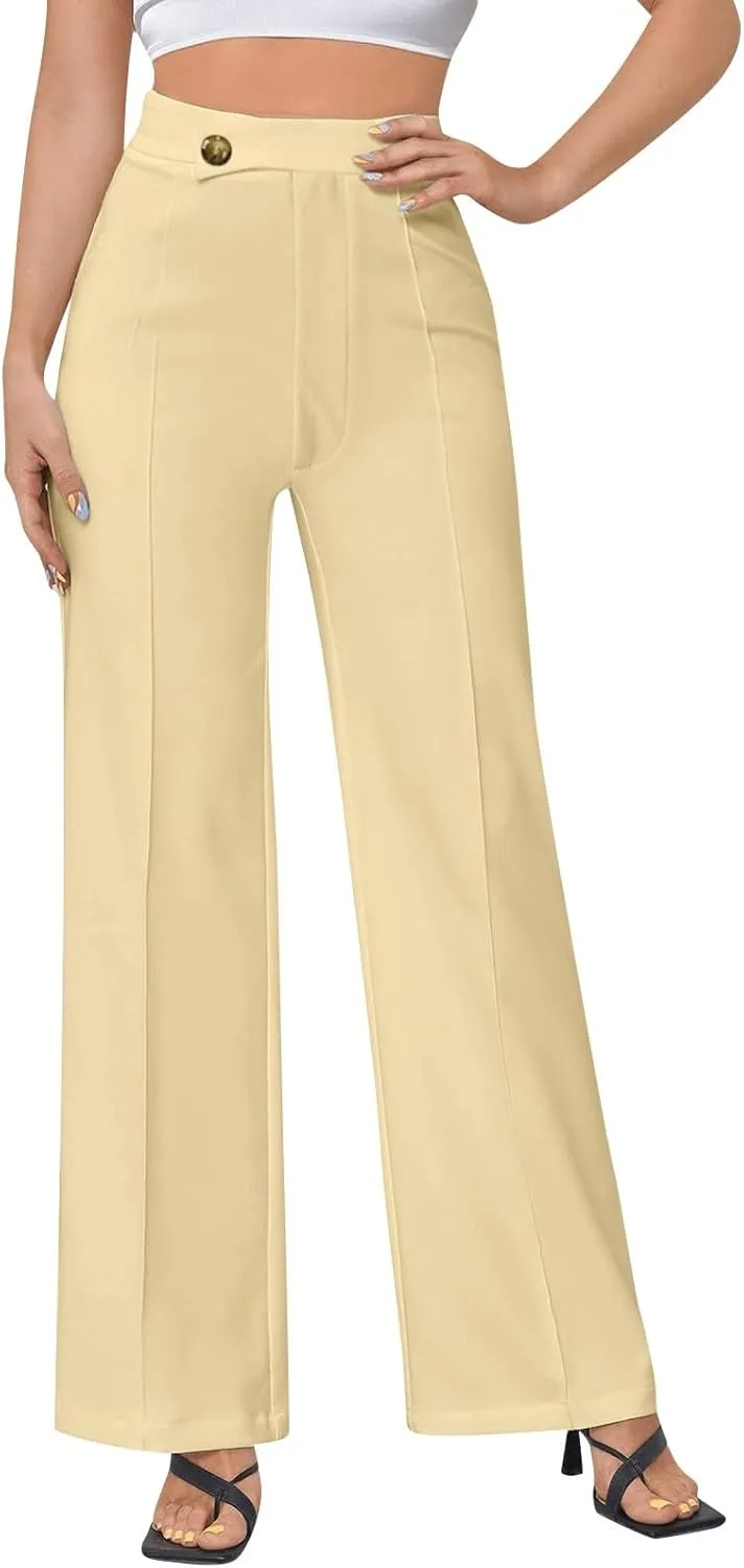 Wide Leg Work Pants for Women High Waisted Slim Fit Dress Pants Breathable Stretchy Trousers with Pockets 2024