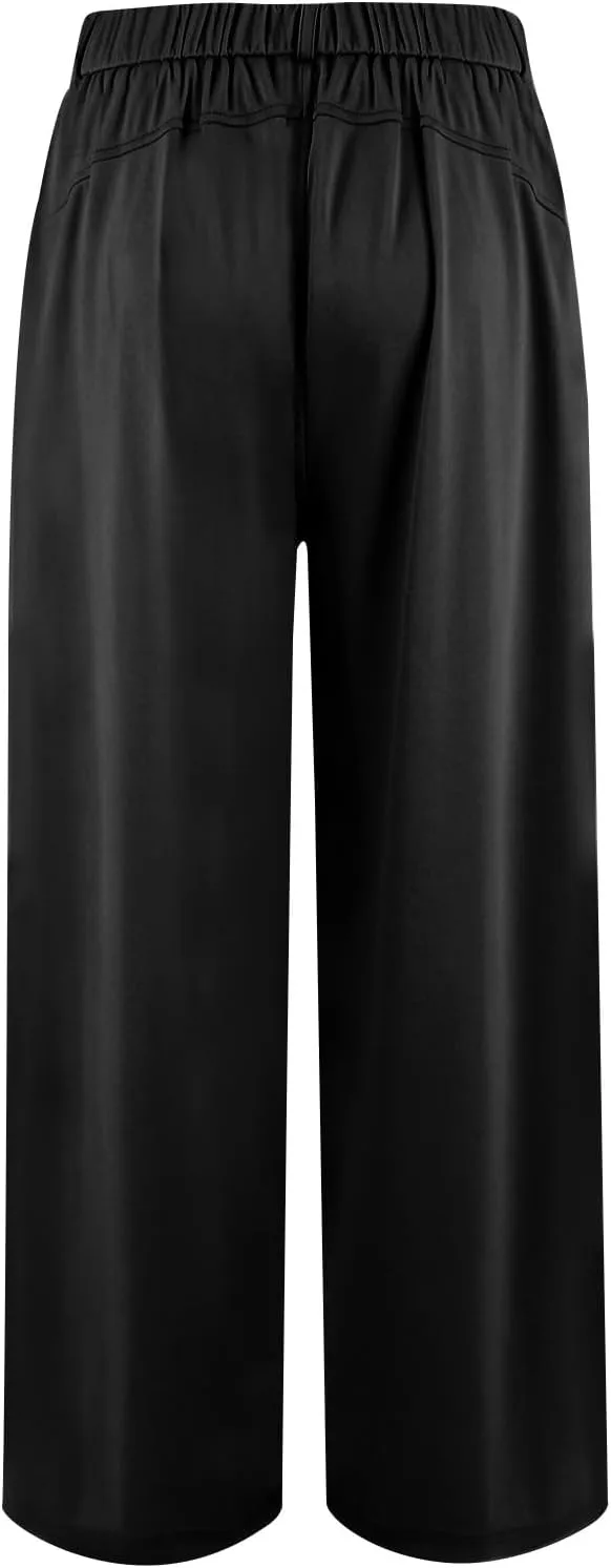 Wide Leg Work Pants Women Plus Size Elastic High Waisted Dress Pants Business Casual Loose Pull On Dress Pants