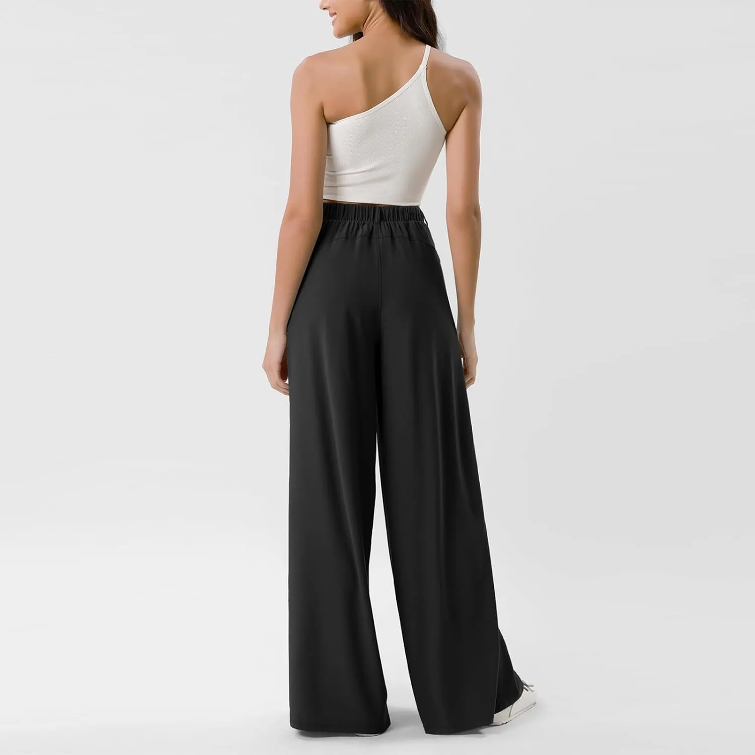 Wide Leg Work Pants Women Plus Size Elastic High Waisted Dress Pants Business Casual Loose Pull On Dress Pants