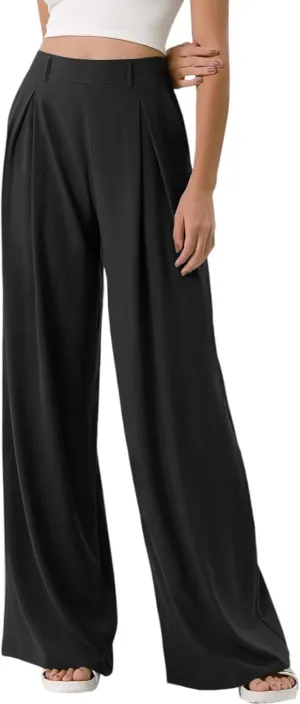 Wide Leg Work Pants Women Plus Size Elastic High Waisted Dress Pants Business Casual Loose Pull On Dress Pants