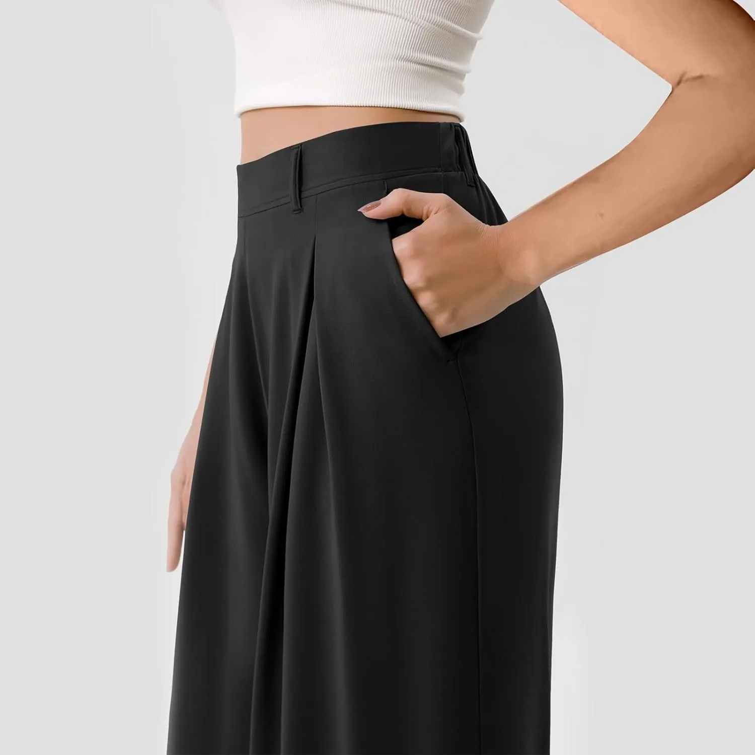 Wide Leg Work Pants Women Plus Size Elastic High Waisted Dress Pants Business Casual Loose Pull On Dress Pants