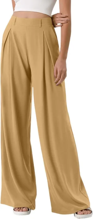 Wide Leg Work Pants Women Plus Size Elastic High Waisted Dress Pants Business Casual Loose Pull On Dress Pants