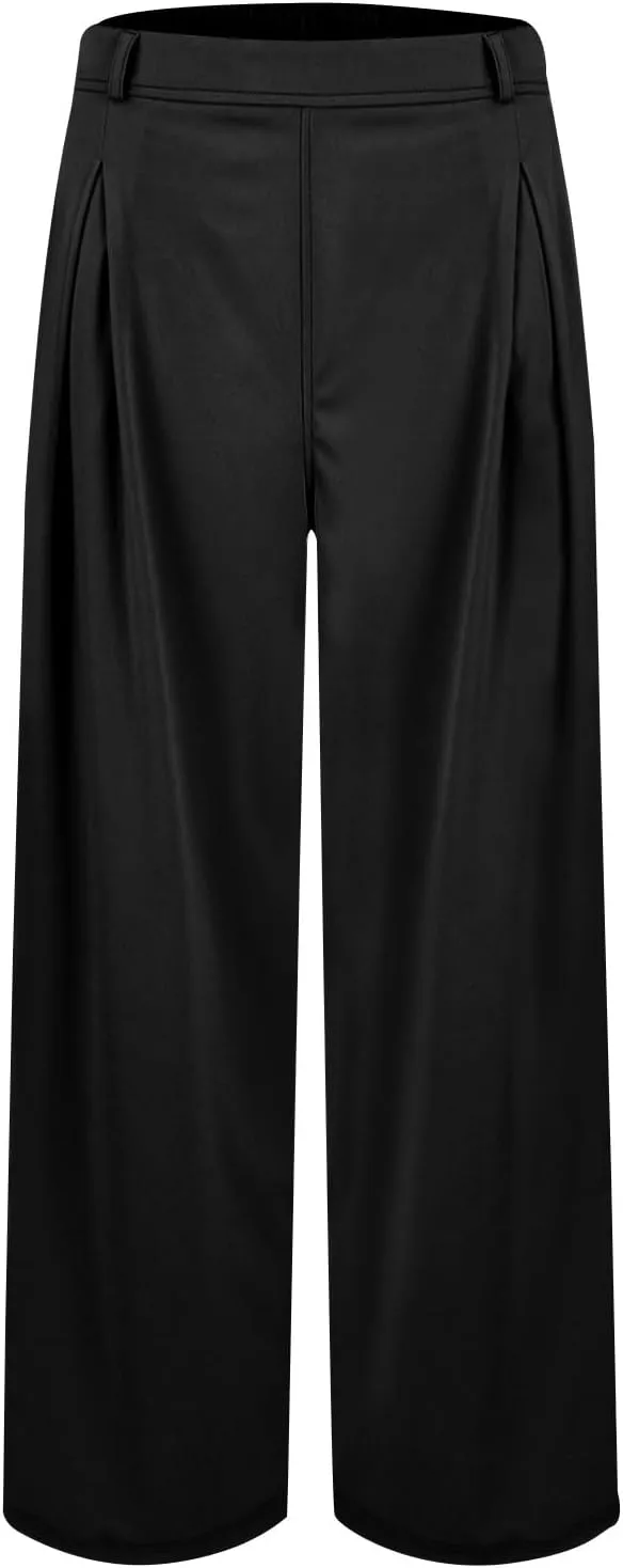 Wide Leg Work Pants Women Plus Size Elastic High Waisted Dress Pants Business Casual Loose Pull On Dress Pants