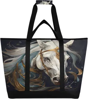 Wild Horse Tote Bag for Women with Zipper Reusable Grocery Bags Foldable Insulated Cooler Bag Shopping Bags Handbags Totes for Groceries Picnic Travel Beach Work