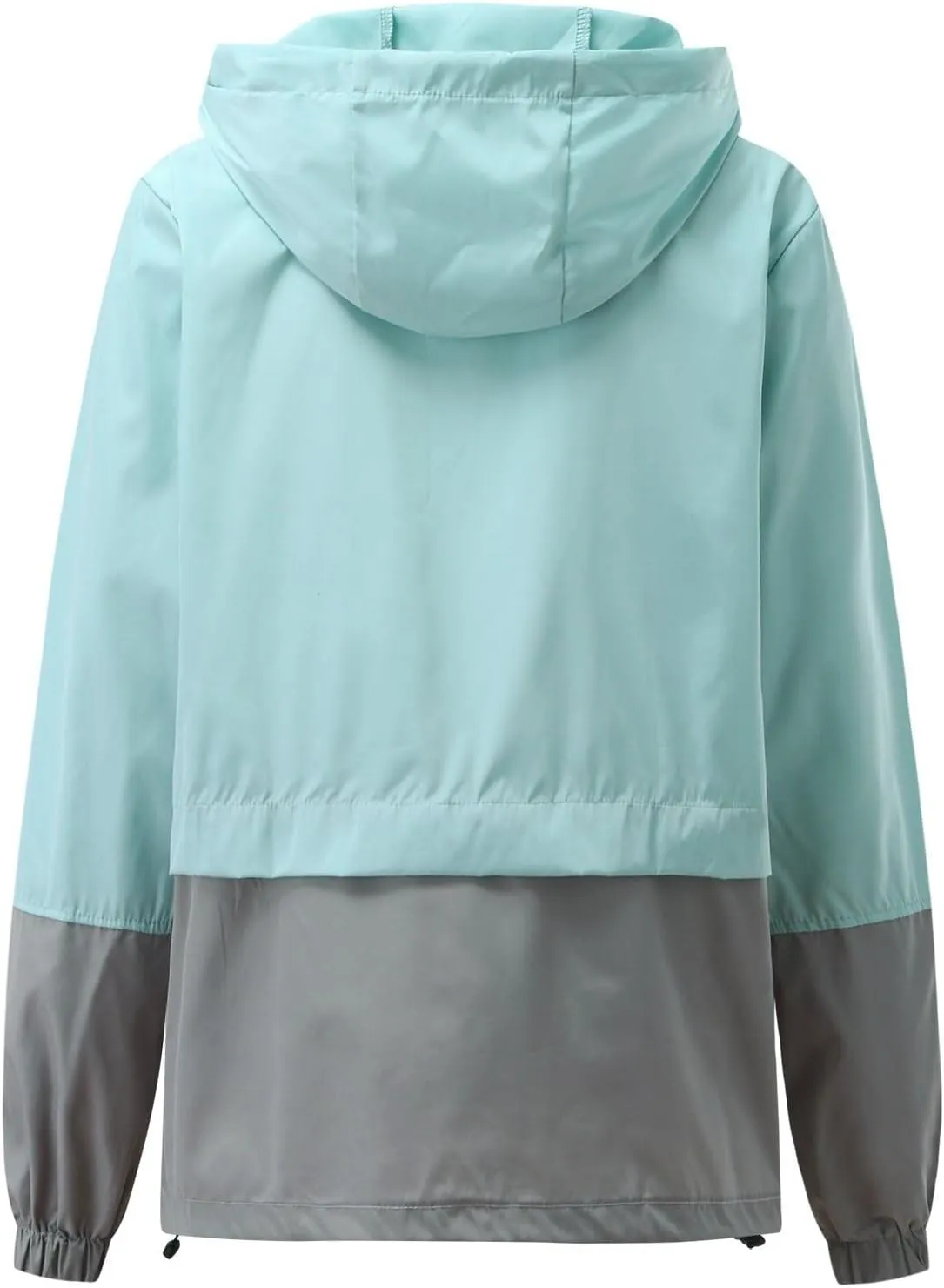 Windproof Jacket for Women Long Sleeve Raincoat Full Zip Up Hooded Plain Windbreaker with Pocket with Hood Zipper Drawstring