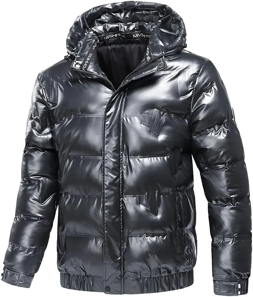 Winter Cotton-Padded Parka Men Shiny Fabric Hooded Coats Thick Warm Windbreaker