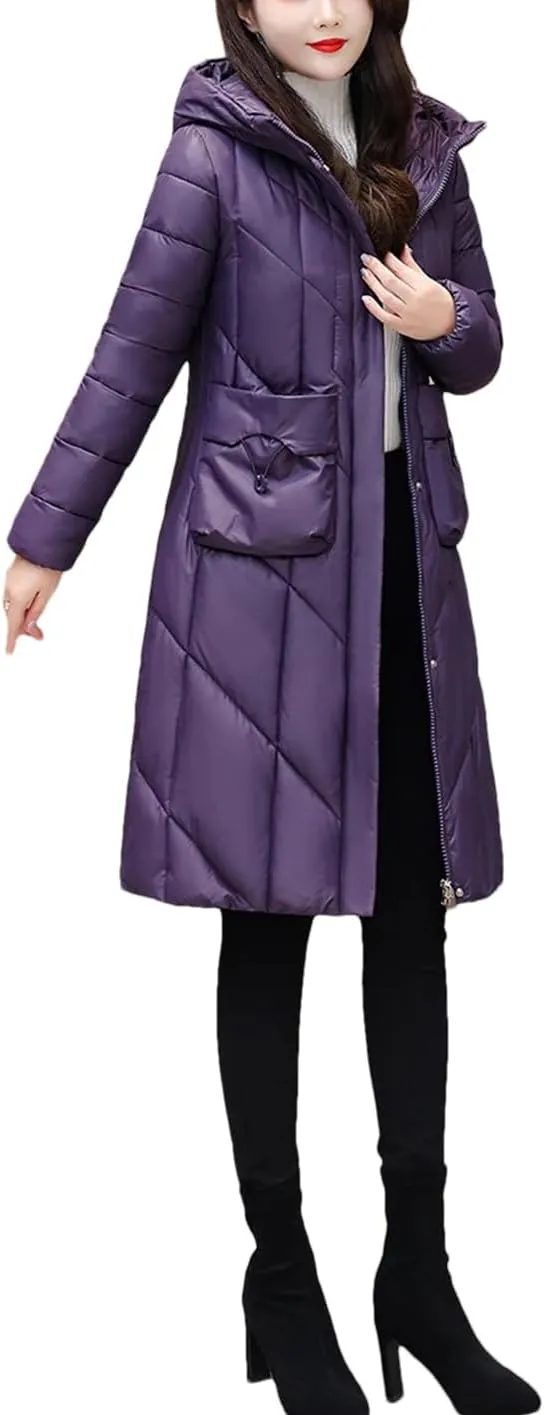 Winter Jacket Women's Long Parkas Hooded Overcoat Female Solid Color Casual Cotton Padded Coat Warm Outerwear