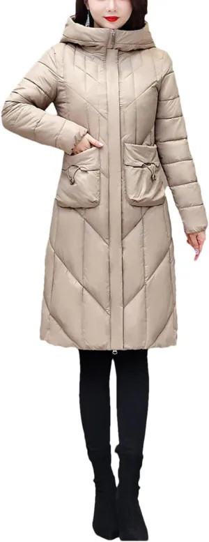 Winter Jacket Women's Long Parkas Hooded Overcoat Female Solid Color Casual Cotton Padded Coat Warm Outerwear