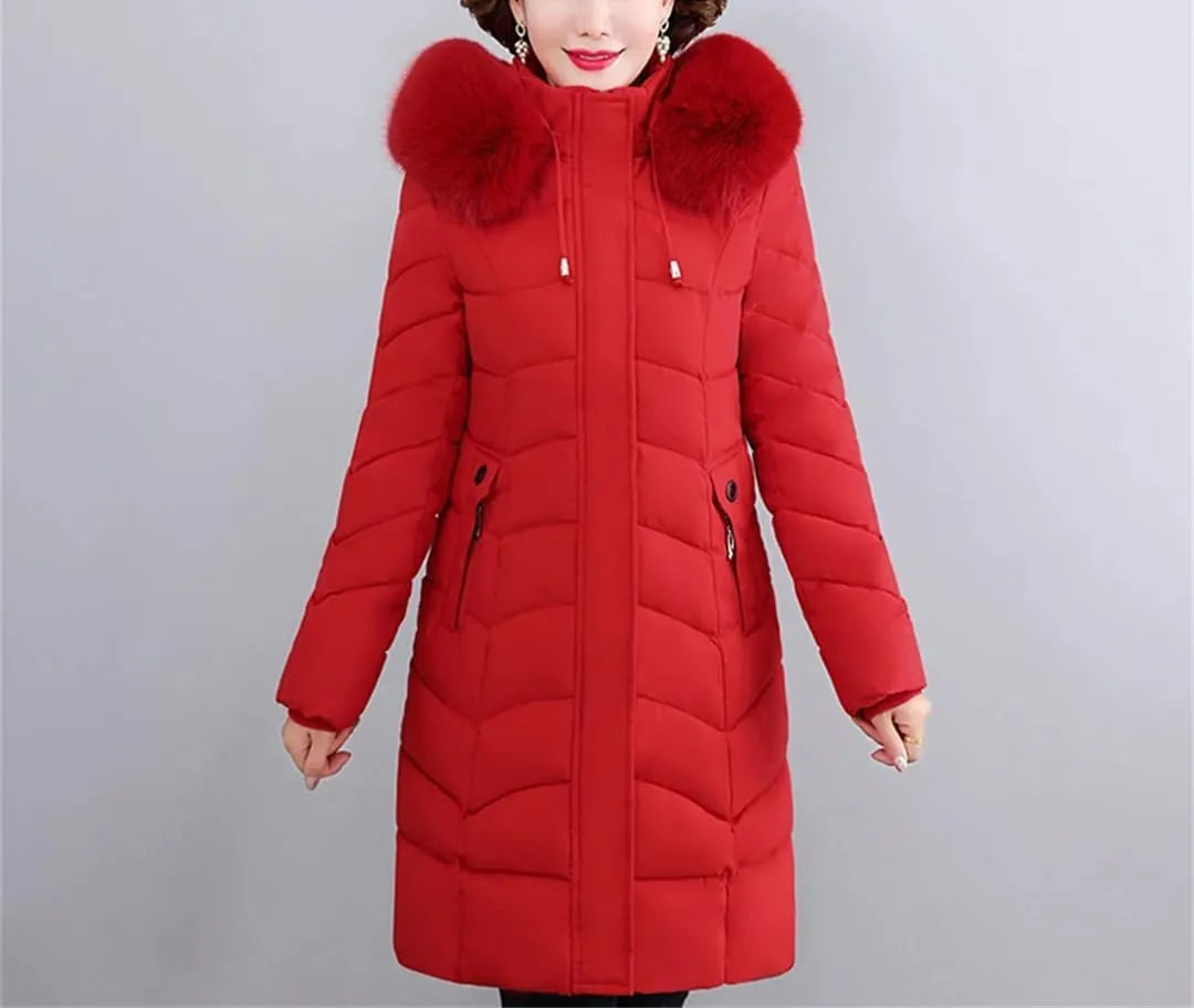 Winter Jackets For Women Thick Warm Middle Aged Women's Coats Fur Collar Casual Cotton Padded Long Parkas Hooded