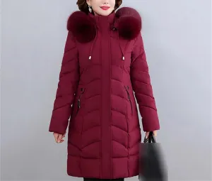 Winter Jackets For Women Thick Warm Middle Aged Women's Coats Fur Collar Casual Cotton Padded Long Parkas Hooded