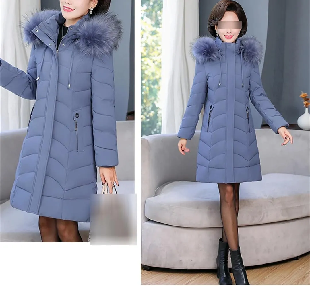 Winter Jackets For Women Thick Warm Middle Aged Women's Coats Fur Collar Casual Cotton Padded Long Parkas Hooded
