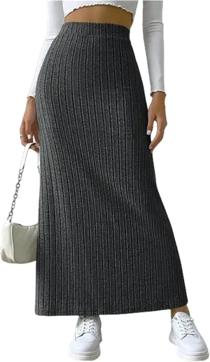 Winter Long Skirts Knitted High Waist Skirt Long Causal Bodycon Split Long Skirt for Women A Line Womens Long Skirts