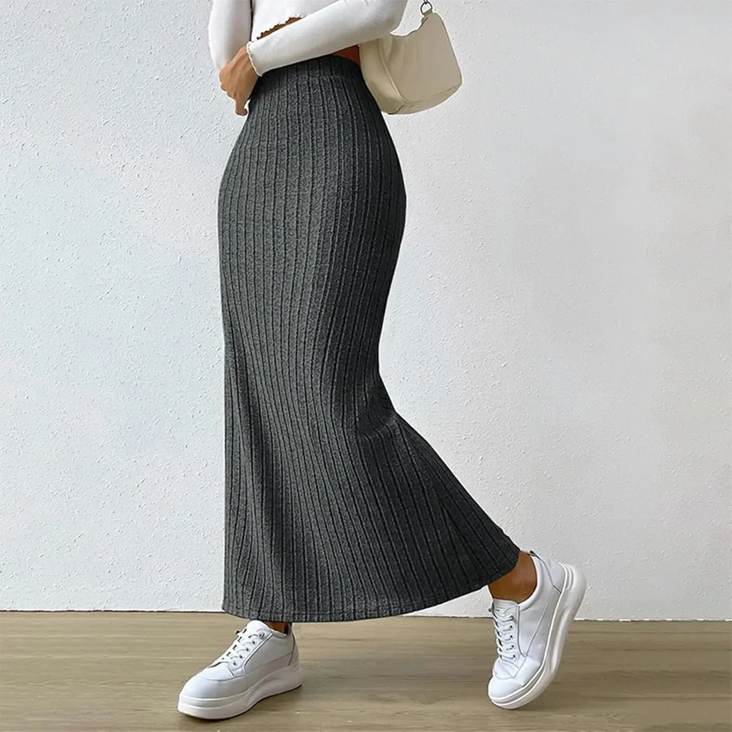 Winter Long Skirts Knitted High Waist Skirt Long Causal Bodycon Split Long Skirt for Women A Line Womens Long Skirts
