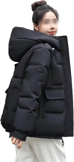 Winter Loose Hooded Coat Cotton Padded Jackets Thicken Warm Parka Women Casual Big Pocket Solid Color Outwear