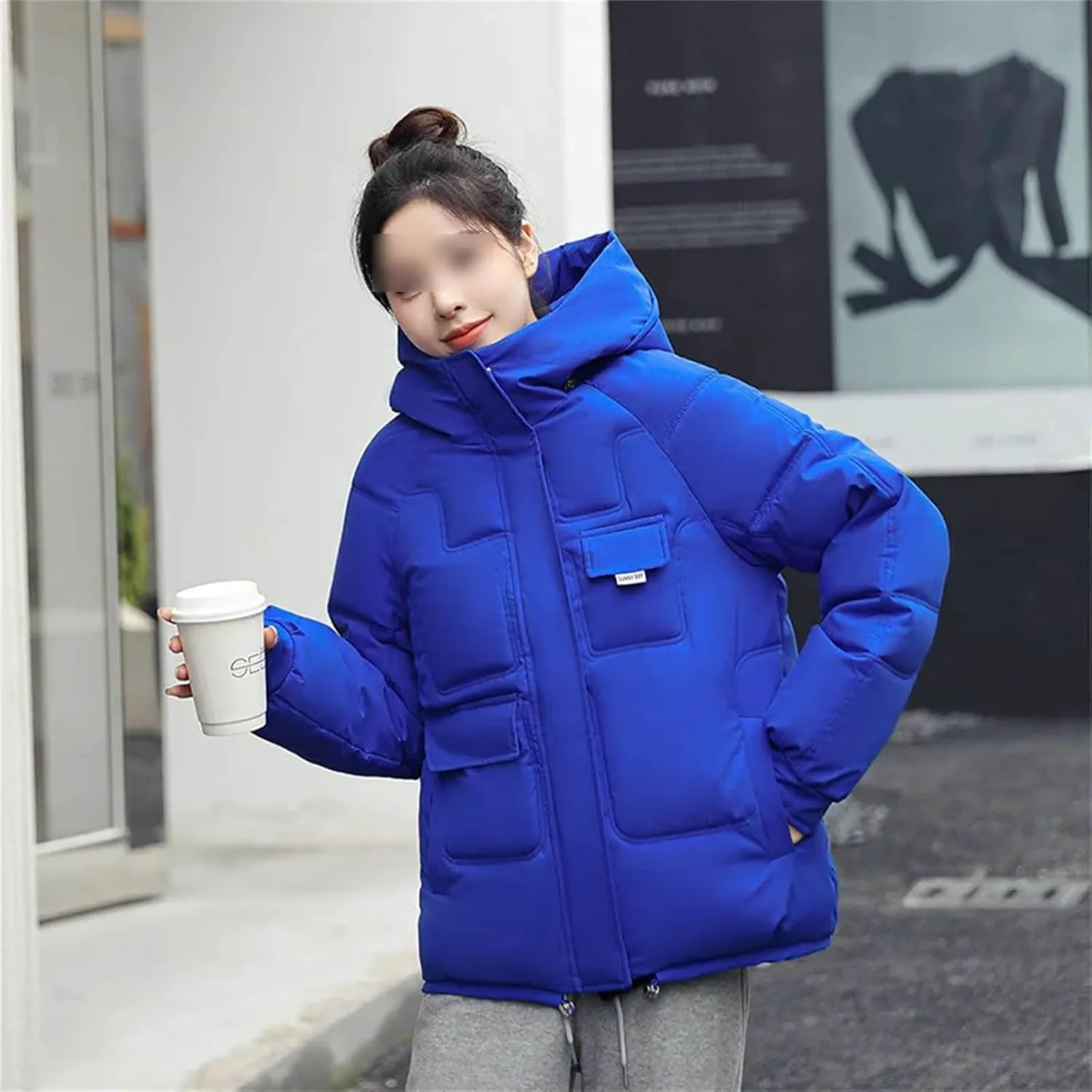 Winter Loose Hooded Coat Cotton Padded Jackets Thicken Warm Parka Women Casual Big Pocket Solid Color Outwear