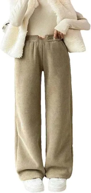 Winter Wide-Leg Pants Woman Autumn Plush Pants Wool Korean Pants Jogging Jogging Ladies Casual Solid Color Plus Velvet