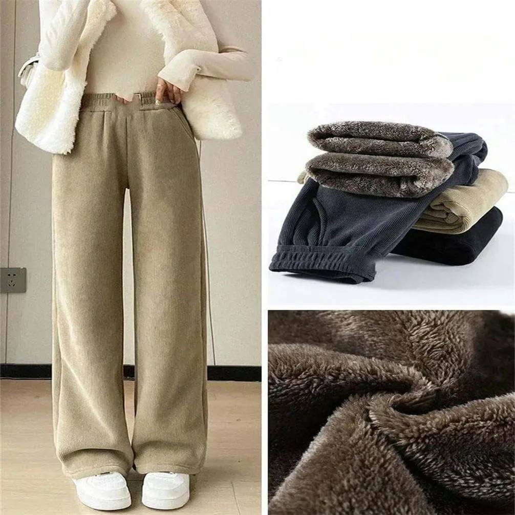 Winter Wide-Leg Pants Woman Autumn Plush Pants Wool Korean Pants Jogging Jogging Ladies Casual Solid Color Plus Velvet