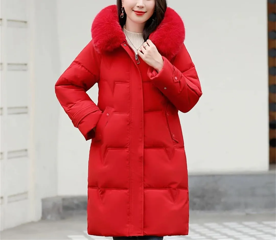 Winter Woman Long Parkas Hooded With Fur Collar Warm Thicken Cotton Padded Winter Coat For Women Down Jacket
