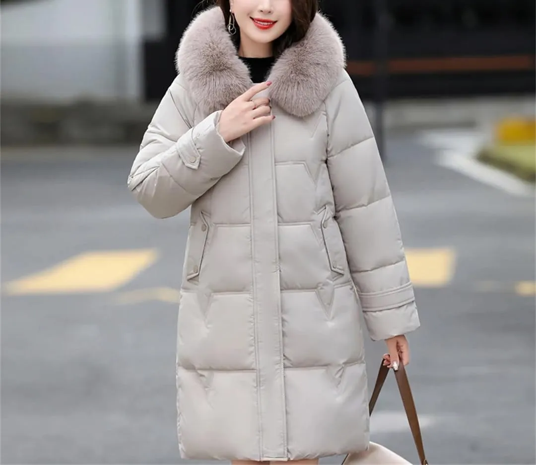 Winter Woman Long Parkas Hooded With Fur Collar Warm Thicken Cotton Padded Winter Coat For Women Down Jacket