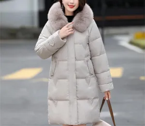 Winter Woman Long Parkas Hooded With Fur Collar Warm Thicken Cotton Padded Winter Coat For Women Down Jacket