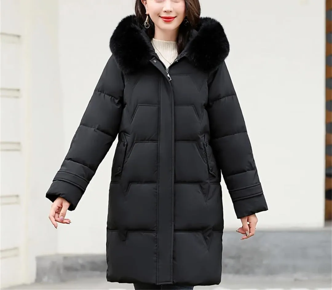Winter Woman Long Parkas Hooded With Fur Collar Warm Thicken Cotton Padded Winter Coat For Women Down Jacket