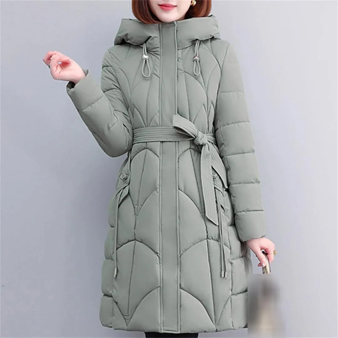 Winter Women Long Parkas Hooded Thick Warm Cotton Padded Coat With Belt Winter Jacket For Women Clothes