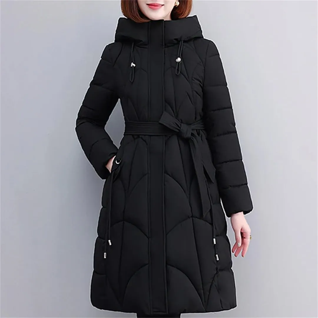 Winter Women Long Parkas Hooded Thick Warm Cotton Padded Coat With Belt Winter Jacket For Women Clothes