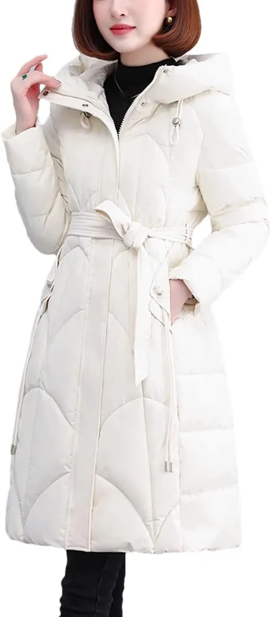 Winter Women Long Parkas Hooded Thick Warm Cotton Padded Coat With Belt Winter Jacket For Women Clothes