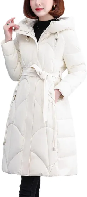 Winter Women Long Parkas Hooded Thick Warm Cotton Padded Coat With Belt Winter Jacket For Women Clothes