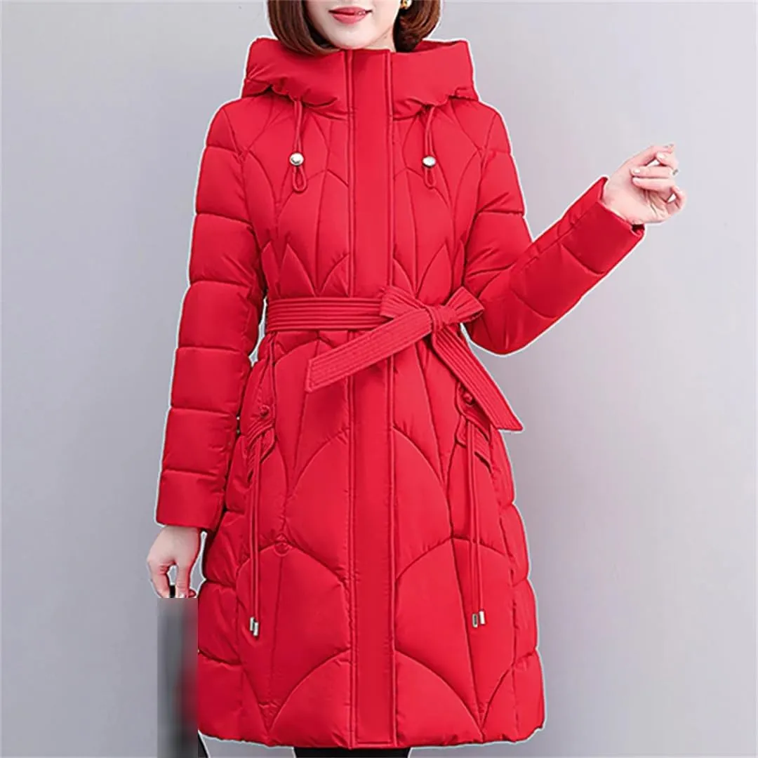 Winter Women Long Parkas Hooded Thick Warm Cotton Padded Coat With Belt Winter Jacket For Women Clothes