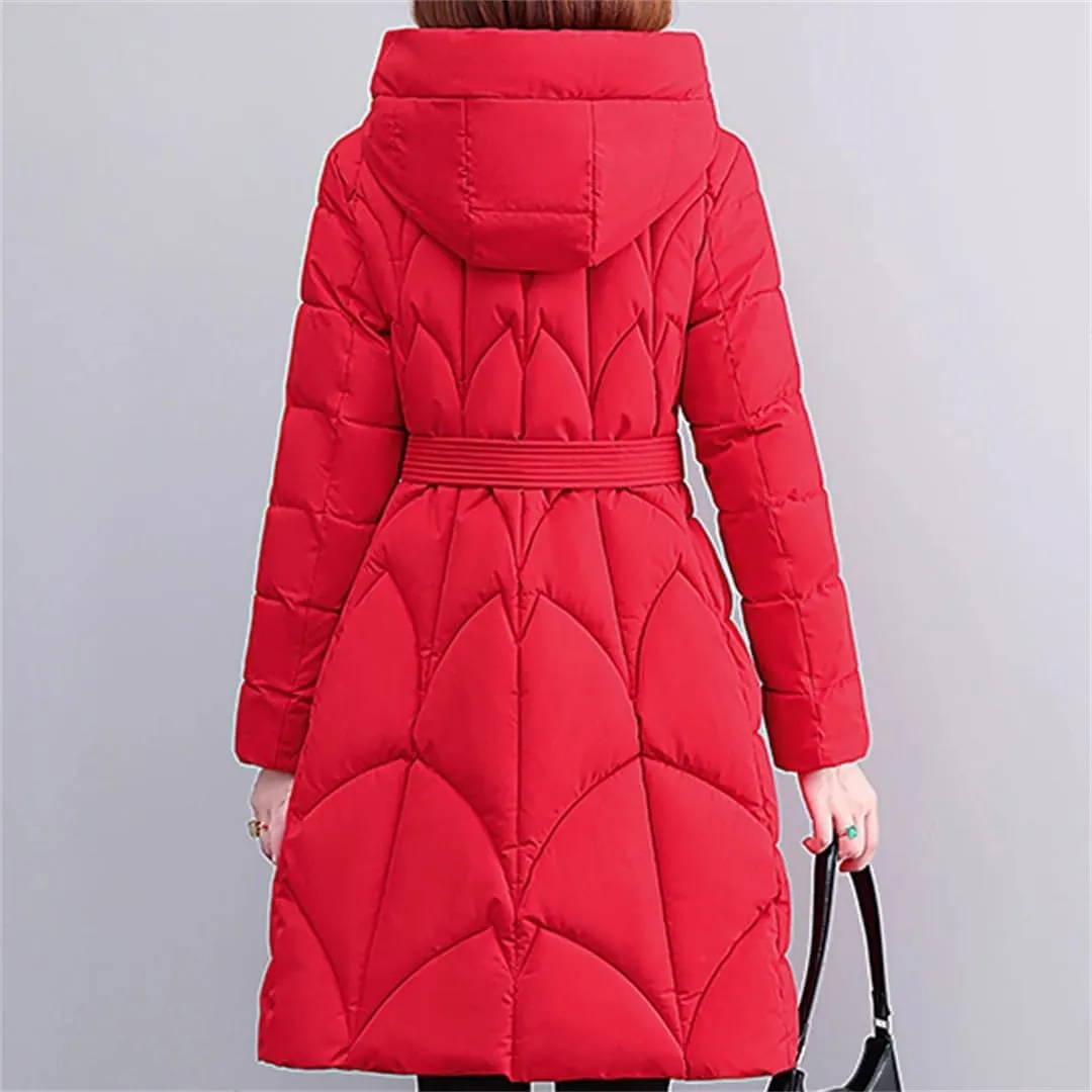 Winter Women Long Parkas Hooded Thick Warm Cotton Padded Coat With Belt Winter Jacket For Women Clothes
