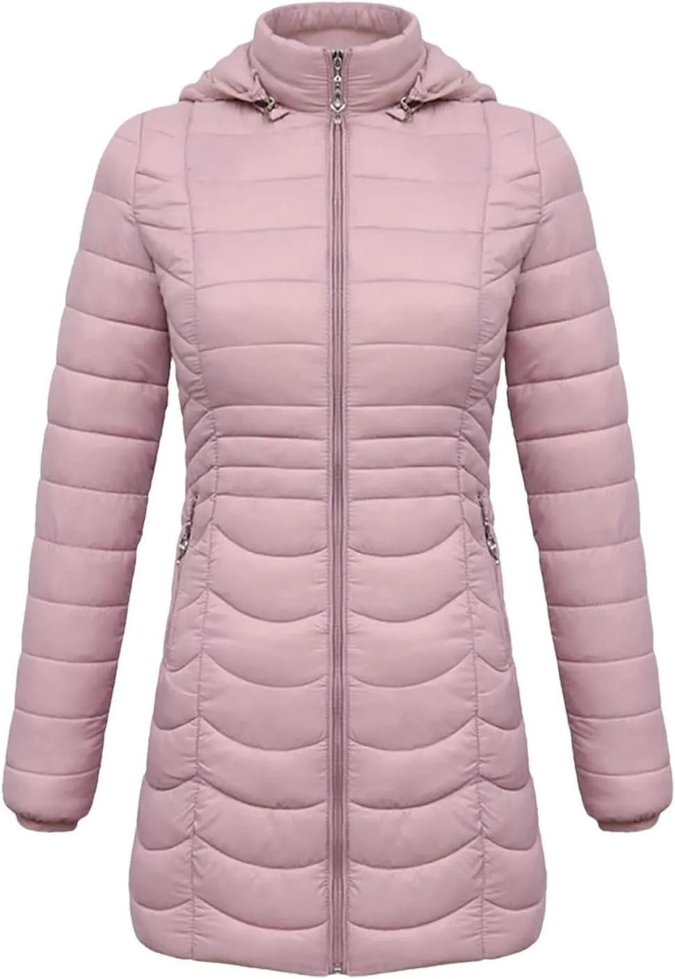 Winter Women Soild Long Warm Parka With Detachable Hood Outdoor Padded Cotton Coat Ultralight Outwear