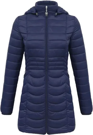 Winter Women Soild Long Warm Parka With Detachable Hood Outdoor Padded Cotton Coat Ultralight Outwear