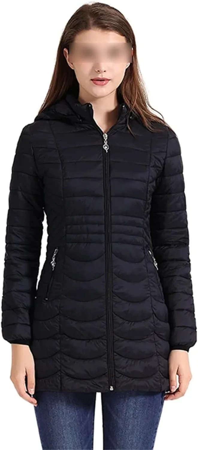 Winter Women Soild Long Warm Parka With Detachable Hood Outdoor Padded Cotton Coat Ultralight Outwear