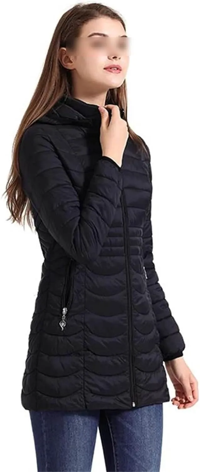 Winter Women Soild Long Warm Parka With Detachable Hood Outdoor Padded Cotton Coat Ultralight Outwear