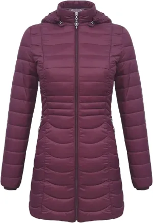 Winter Women Soild Long Warm Parka With Detachable Hood Outdoor Padded Cotton Coat Ultralight Outwear