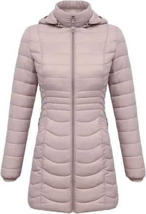 Winter Women Soild Long Warm Parka With Detachable Hood Outdoor Padded Cotton Coat Ultralight Outwear