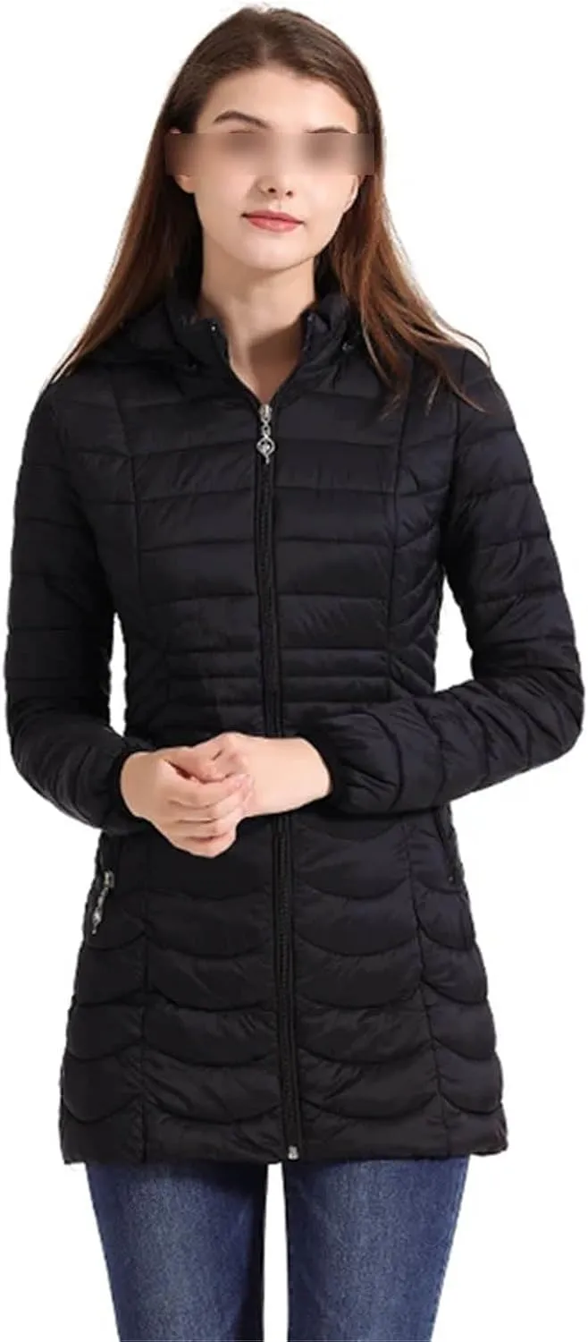 Winter Women Soild Long Warm Parka With Detachable Hood Outdoor Padded Cotton Coat Ultralight Outwear