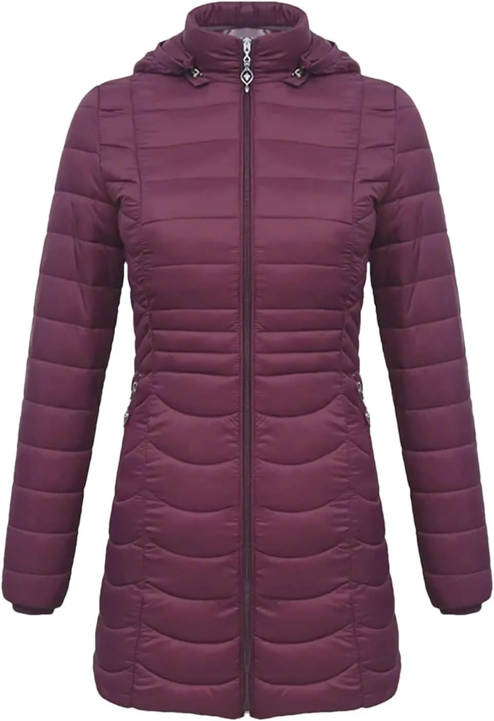 Winter Women Soild Long Warm Parka With Detachable Hood Outdoor Padded Cotton Coat Ultralight Outwear