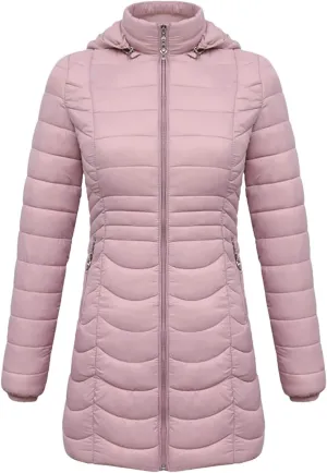 Winter Women Soild Long Warm Parka With Detachable Hood Outdoor Padded Cotton Coat Ultralight Outwear