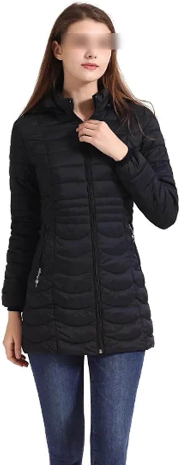 Winter Women Soild Long Warm Parka With Detachable Hood Outdoor Padded Cotton Coat Ultralight Outwear