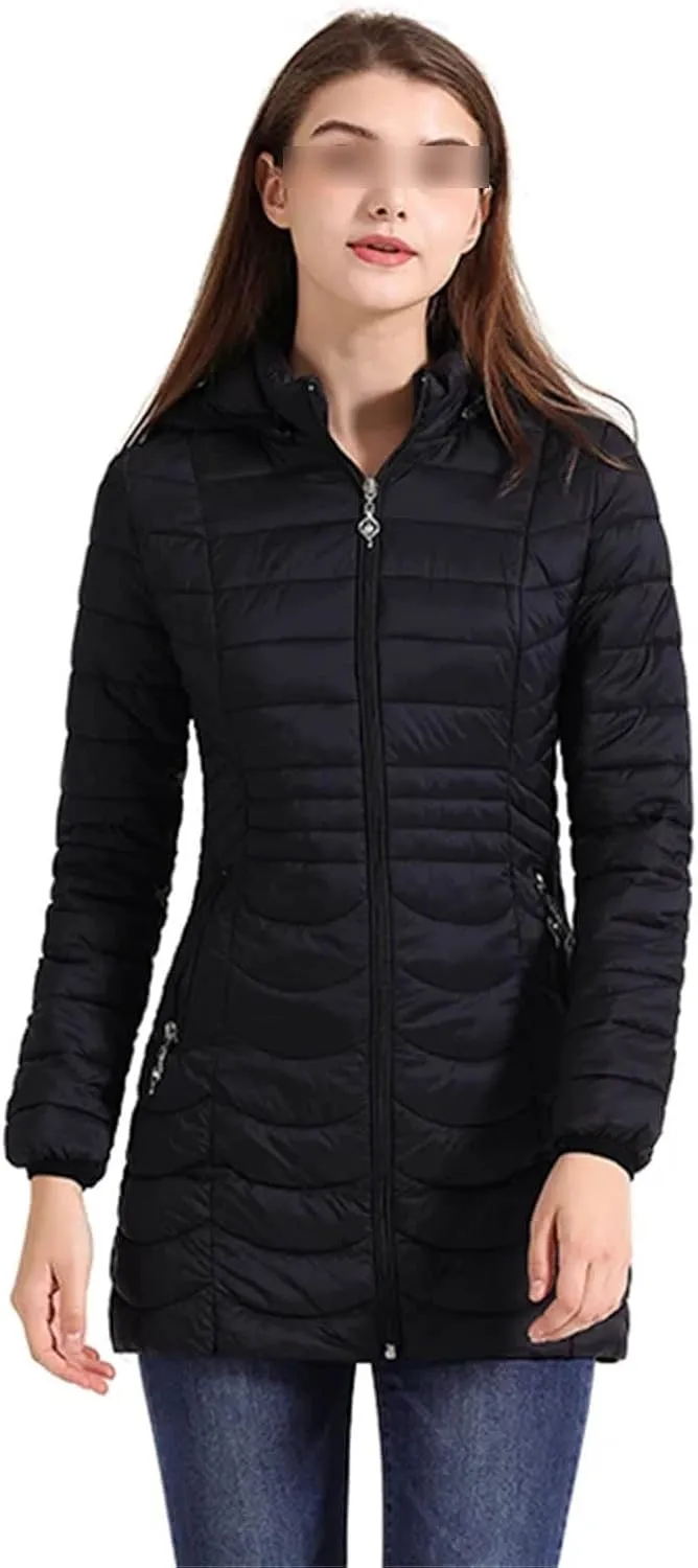 Winter Women Soild Long Warm Parka With Detachable Hood Outdoor Padded Cotton Coat Ultralight Outwear
