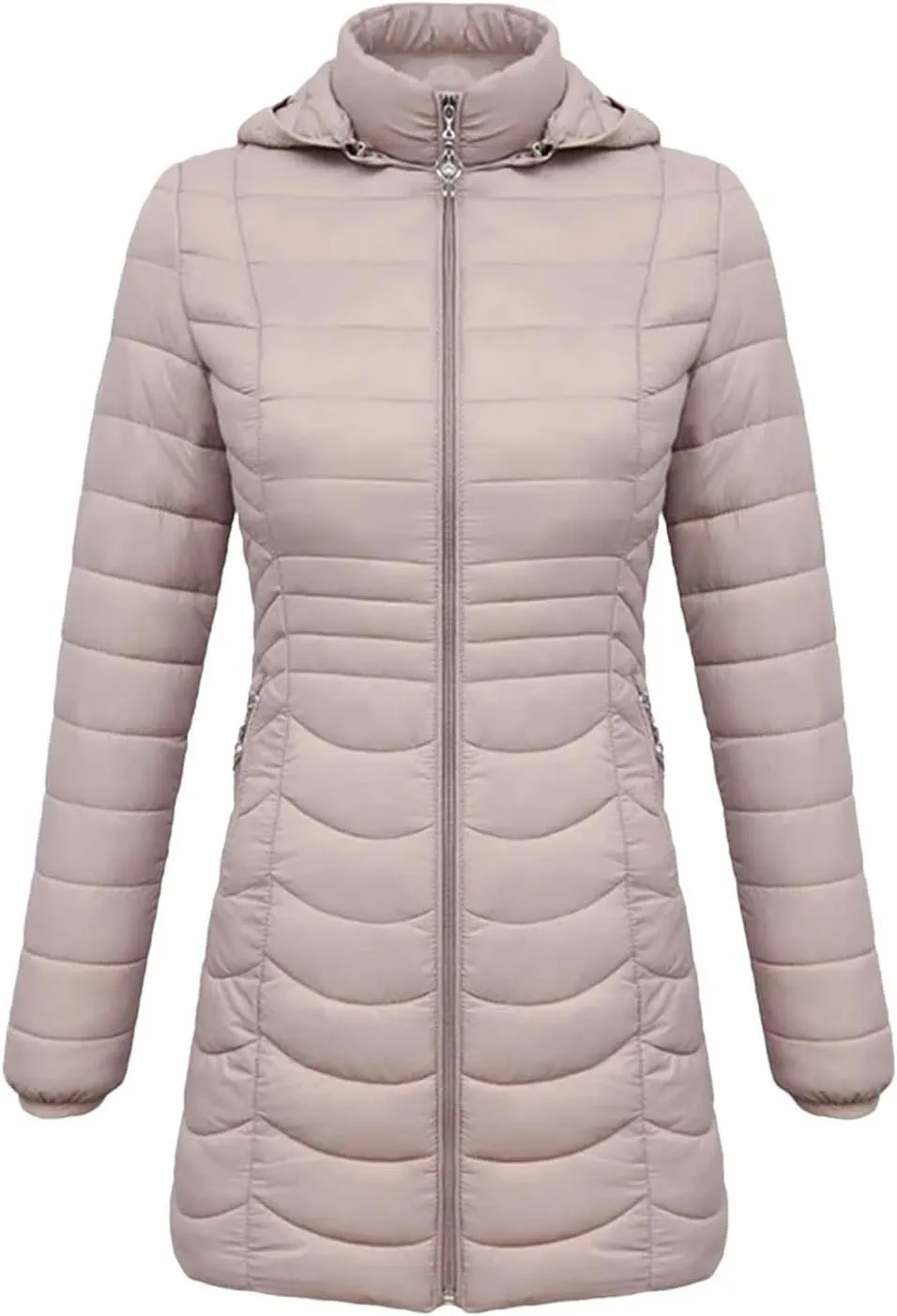 Winter Women Soild Long Warm Parka With Detachable Hood Outdoor Padded Cotton Coat Ultralight Outwear