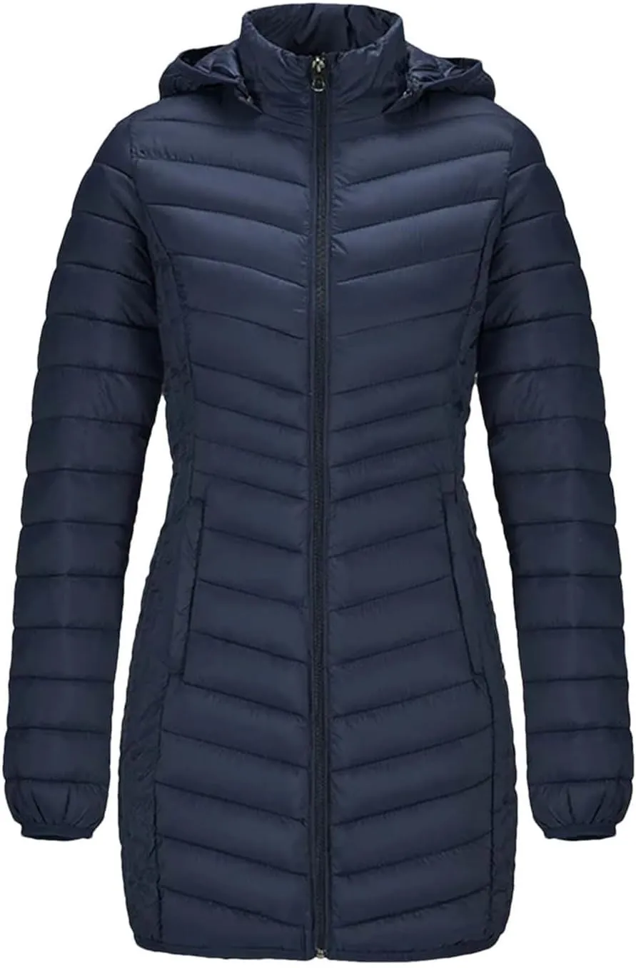 Winter Women Soild Windproof Long Warm Parka Coat With Hood Ultralight Portable Outdoor Padded Cotton Jacket
